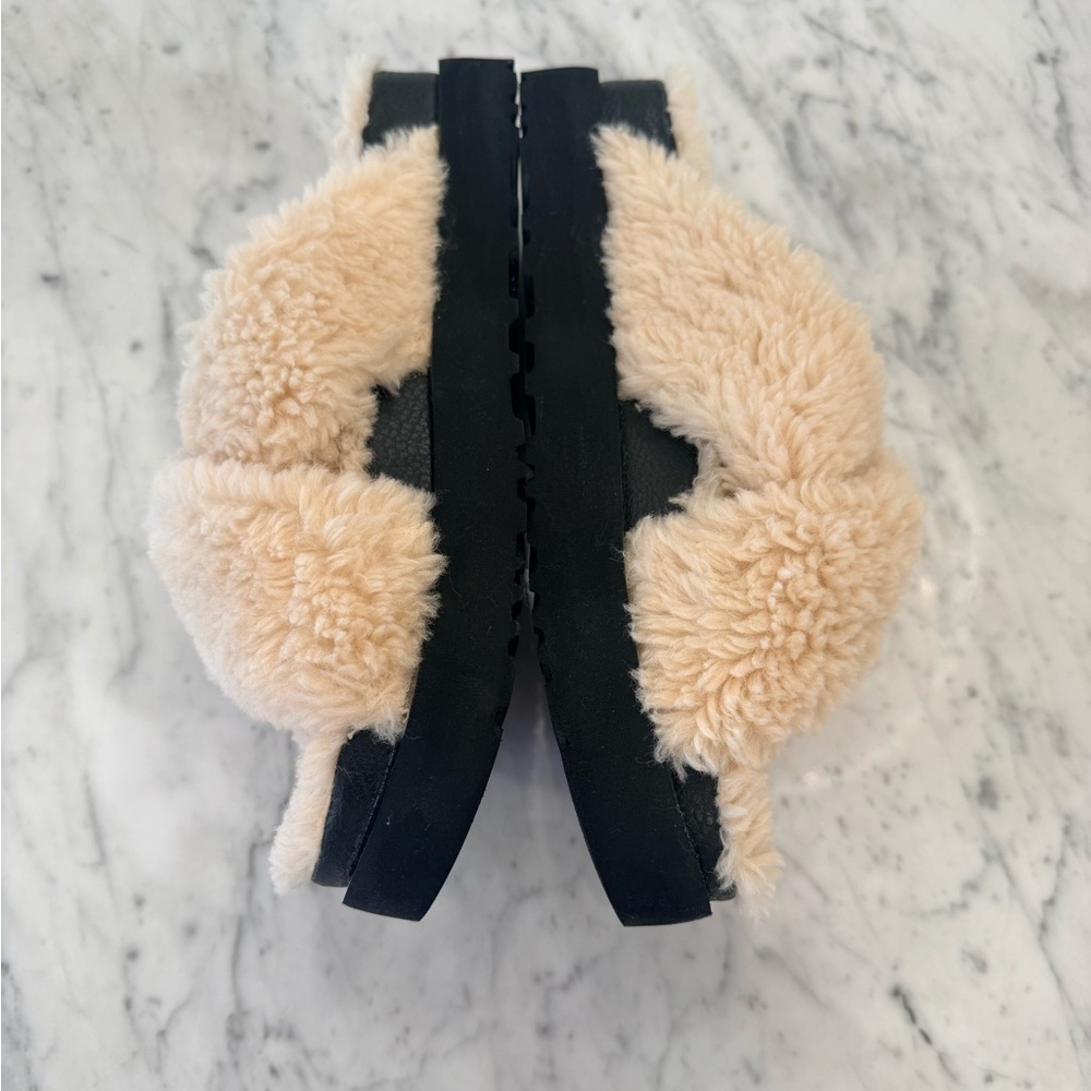 NEW UGG Fuzz Sugar Cross Slides Cream Fuzzy Wool Slippers Women’s Size 9 - Picture 6 of 9
